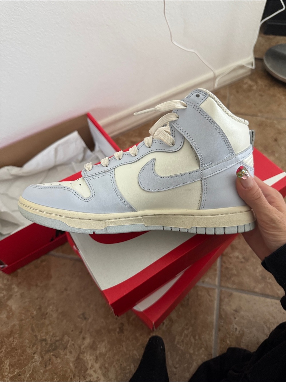Nike Women's High-Top Sneakers in Light Blue and Cream
